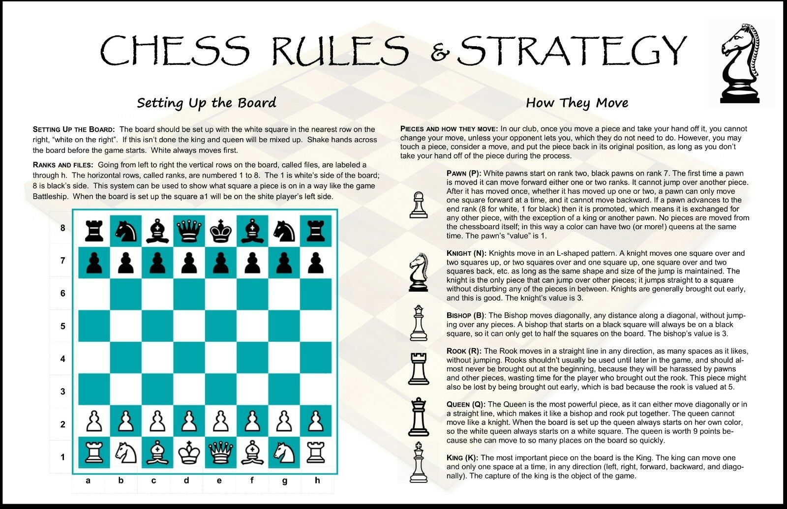 Chess Rules & Strategy Laminated Chart - 11 X 17 A Must Have For Your Chess Set
