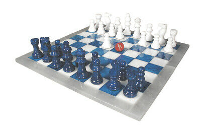Blue & White Alabaster Chess Set